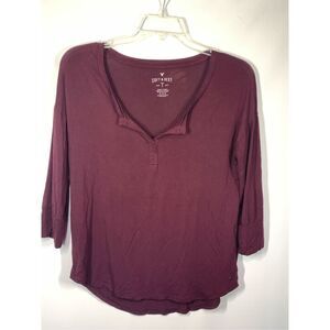 American Eagle Soft & Sexy Womens Hi Lo 3/4 Sleeve V-Neck Blouse Red Size Medium